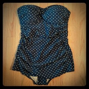 White Polka Dotted One Piece Swimsuit